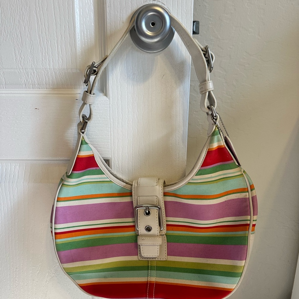 White, Red Rainbow Striped Shoulder Bag